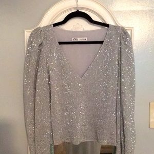Zara Silver Sequin Top
